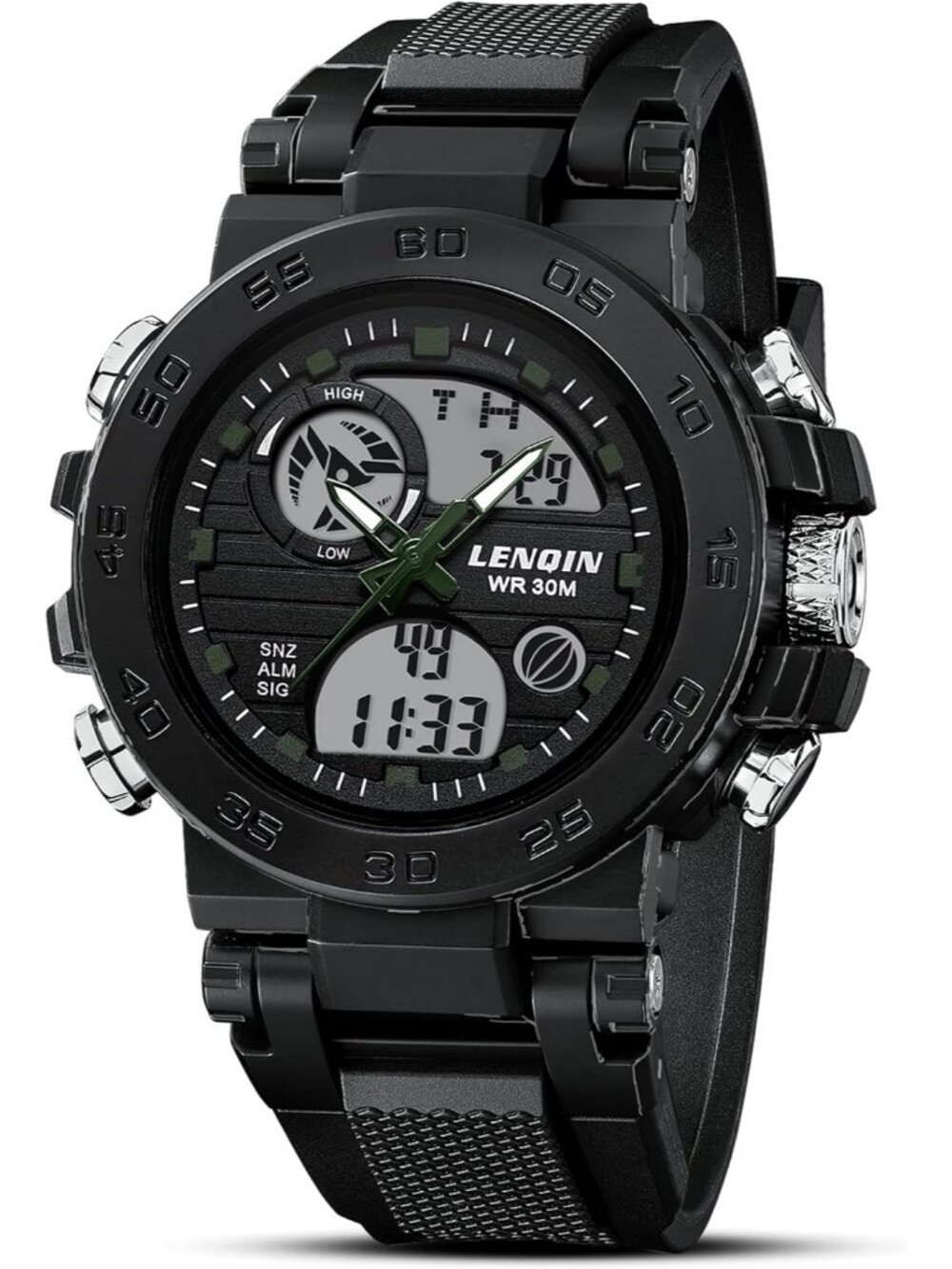 Men's Black Green Digital Military Survival Tactical Outdoor Waterproof Watch